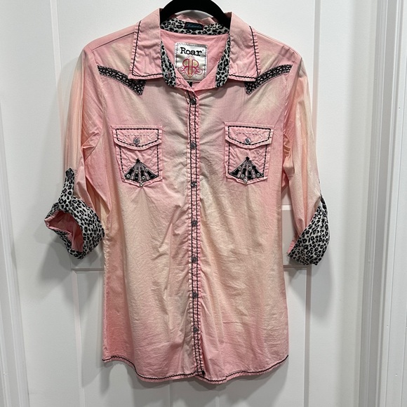 Roar Pink Tie Dye Button Down Shirt Size Large - Picture 1 of 8